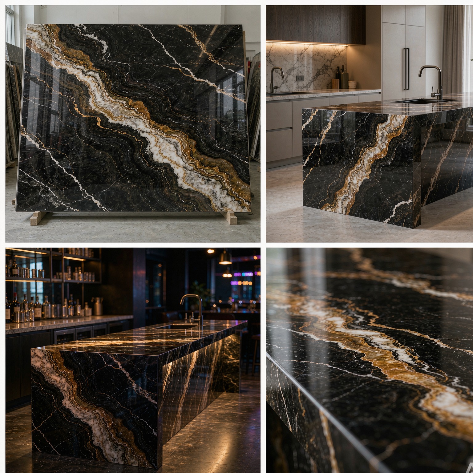 勞倫黑金 — slab texture and application views