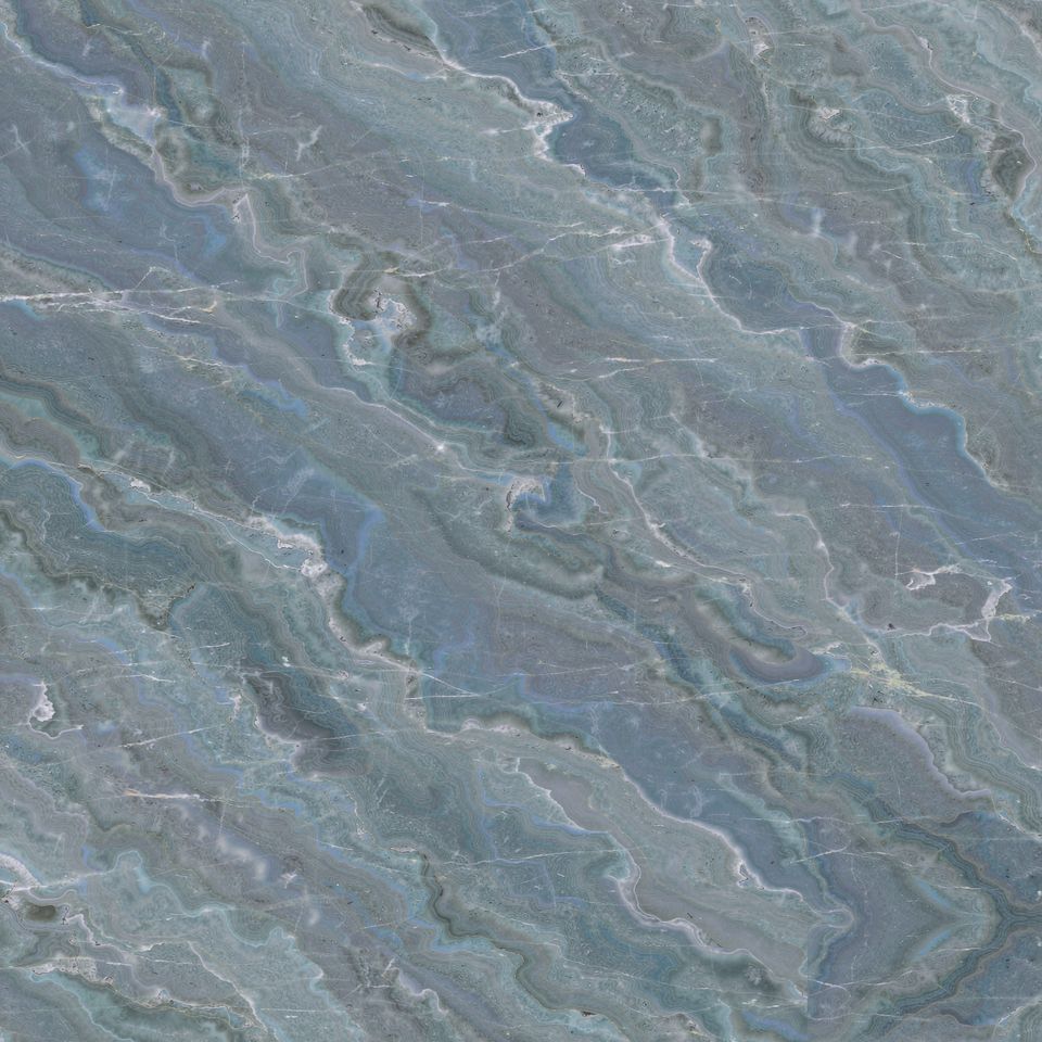 藍灰石 Azul Macaubas Marble 石材樣板圖，藍灰系，產地葡萄牙，產地葡萄牙，體積密度2.68 g/cm³，吸水率≤0.42%，莫氏硬度4，適用於牆身、檯面、特色牆、大堂、客廳