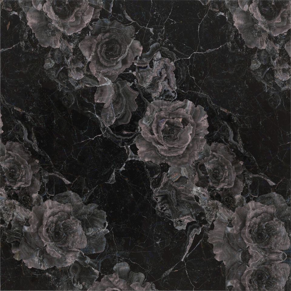 黑玫瑰 Black Rose Marble 石材樣板圖，黑色系，產地土耳其，產地土耳其，體積密度2.75 g/cm³，吸水率≤0.44%，莫氏硬度4，適用於地面、牆身、檯面、特色牆、客廳
