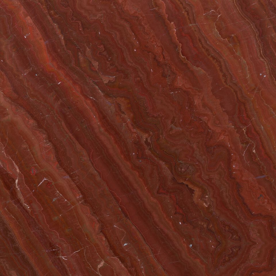 磚紅 Brick Red Marble 石材樣板圖，紅色系，產地中國，產地中國，體積密度2.60 g/cm³，吸水率≤0.5%，莫氏硬度4，適用於牆身、外牆、特色牆、地面、客廳