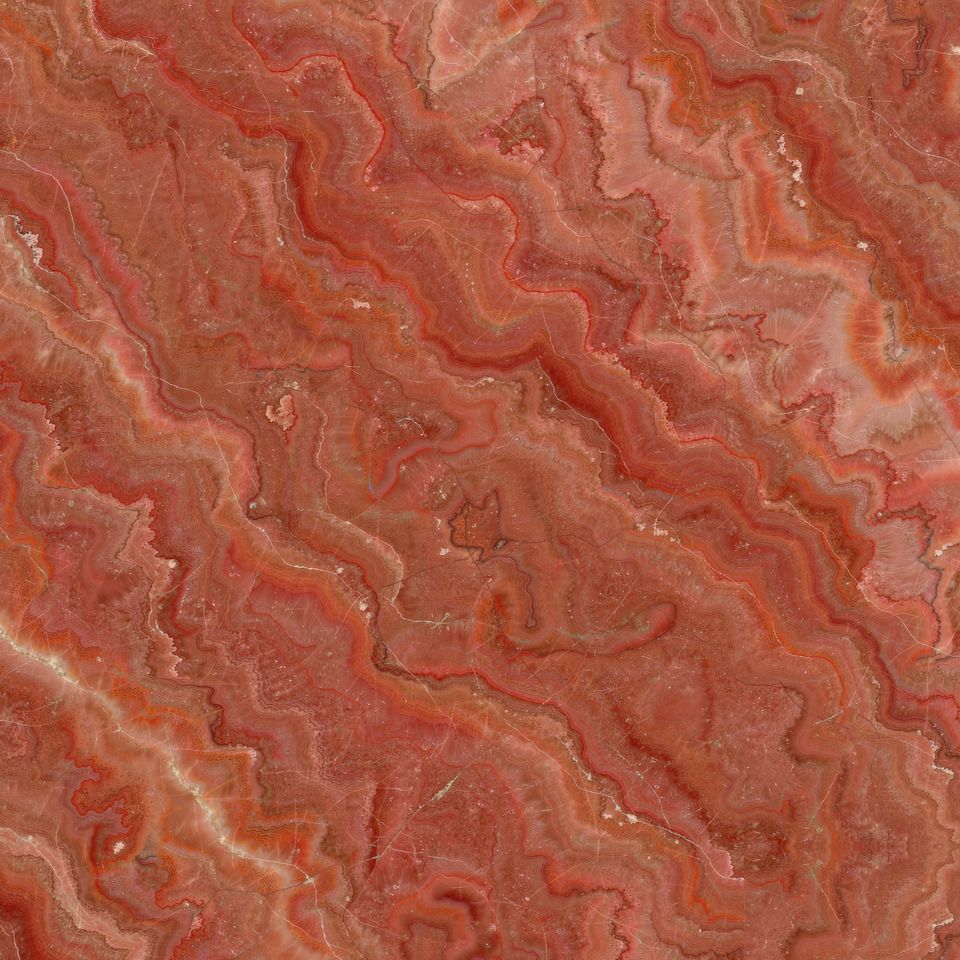 珊瑚紅 Coral Red Marble 石材樣板圖，紅色系，產地中國，產地中國，體積密度2.65 g/cm³，吸水率≤0.44%，莫氏硬度3，適用於牆身、檯面、特色牆、客廳、地面