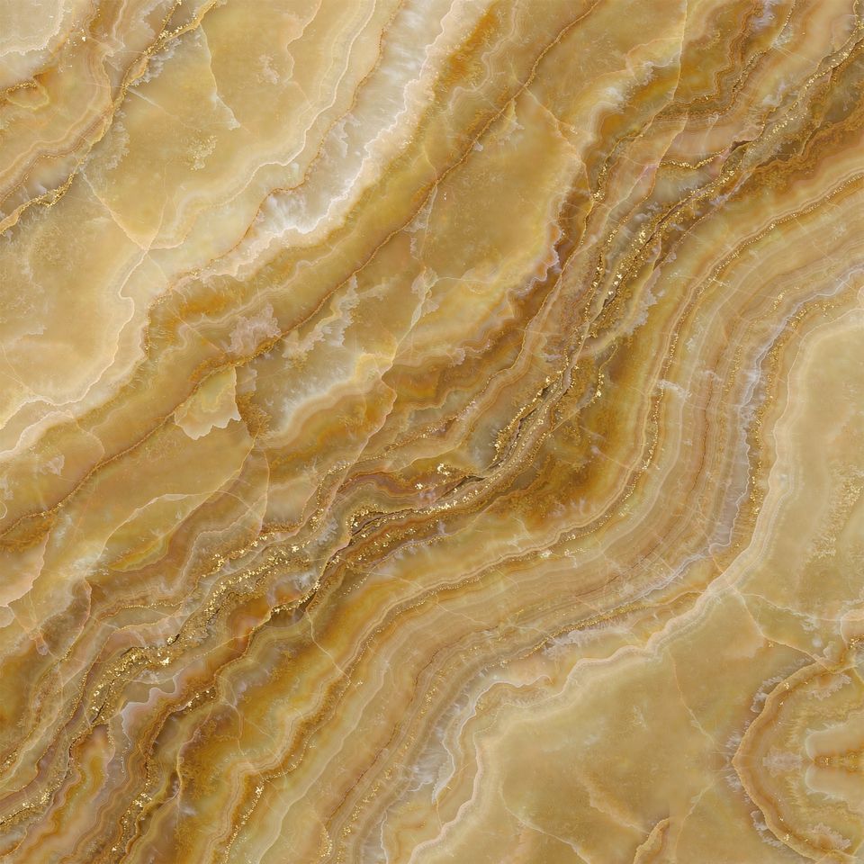 蜜糖黃 Honey Yellow Marble 石材樣板圖,黃色系,產地伊朗,產地伊朗,體積密度2.68 g/cm³,吸水率≤0.43%,莫氏硬度3,適用於牆身、檯面、特色牆、大堂、客廳