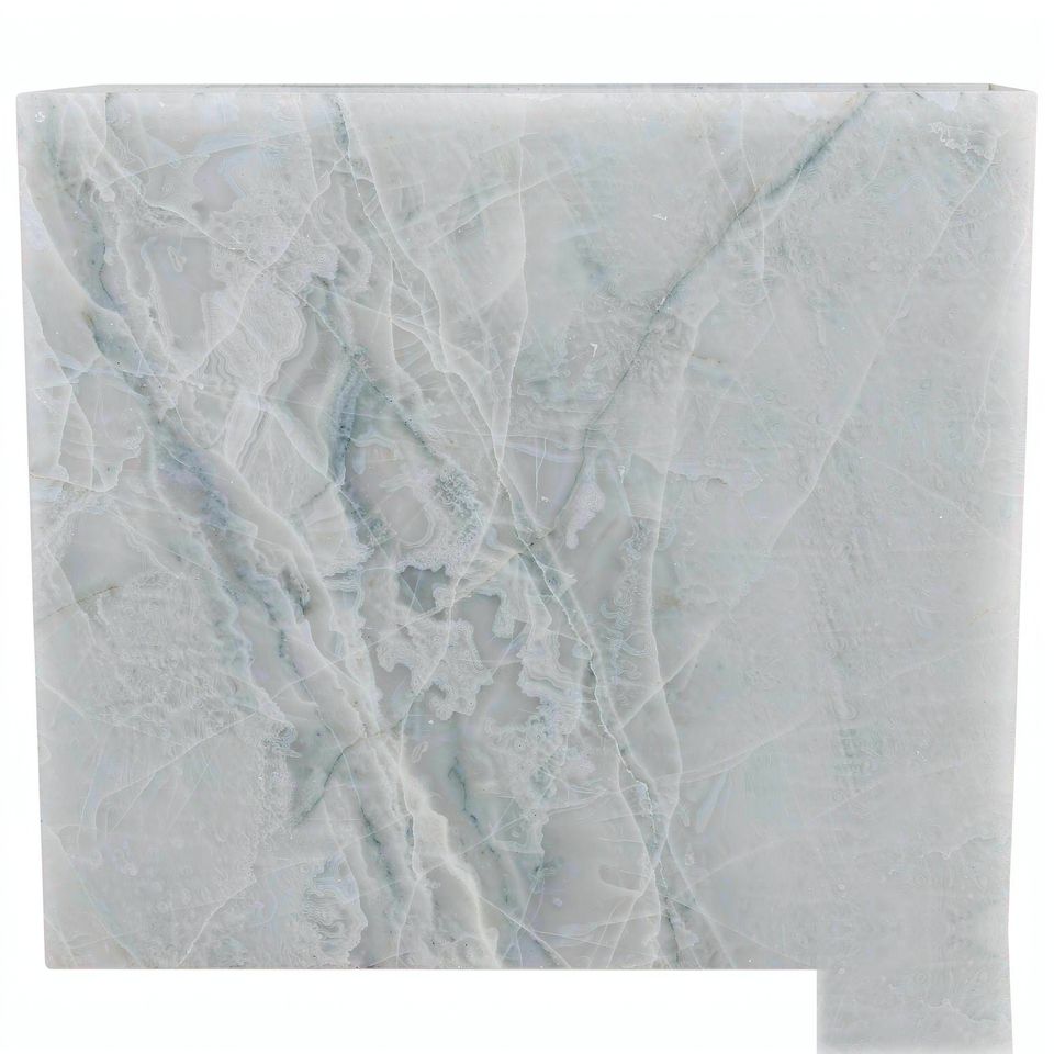 冰白玉 Ice White Jade Marble 石材樣板圖,白色系,產地中國,產地中國,體積密度2.74 g/cm³,吸水率≤0.49%,莫氏硬度4,適用於牆身、檯面、洗手間、特色牆、客廳