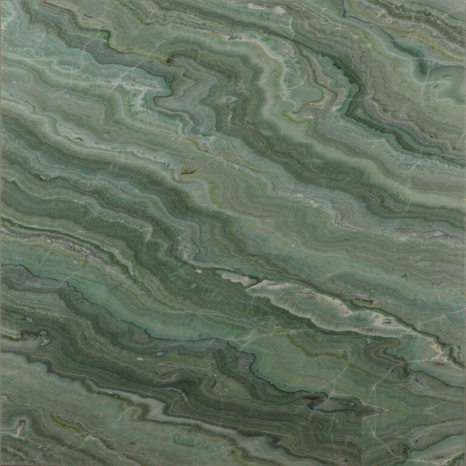 湖水綠 Lake Green Marble 石材樣板圖,綠色系,產地中國,產地中國,體積密度2.77 g/cm³,吸水率≤0.41%,莫氏硬度4,適用於牆身、檯面、洗手間、特色牆、客廳