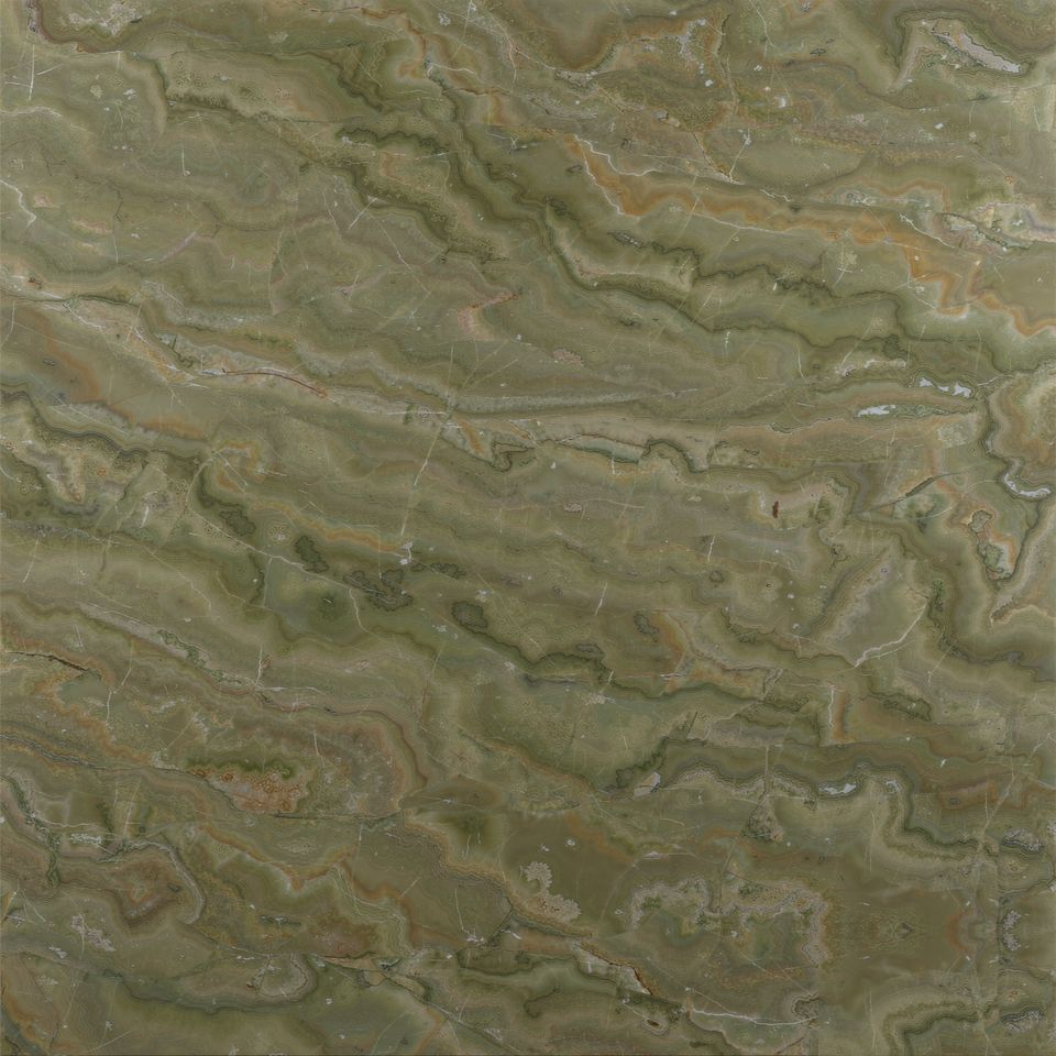 橄欖綠 Olive Green Marble 石材樣板圖，綠色系，產地土耳其，產地土耳其，體積密度2.61 g/cm³，吸水率≤0.15%，莫氏硬度3，適用於牆身、檯面、特色牆、客廳、地面