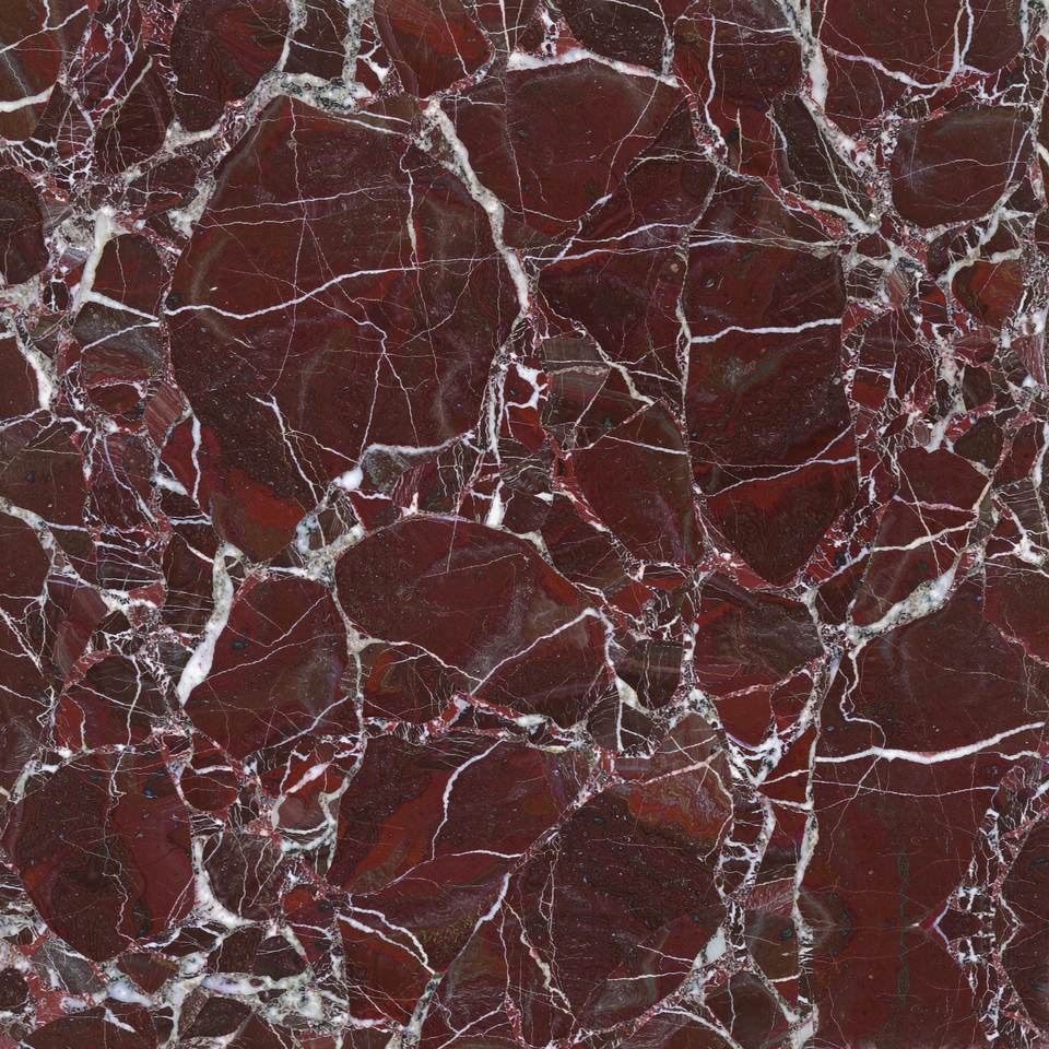 紫羅紅 Rosso Levanto Marble 石材樣板圖,紅色系,產地意大利,產地意大利,體積密度2.67 g/cm³,吸水率≤0.4%,莫氏硬度3,適用於牆身、檯面、特色牆、大堂