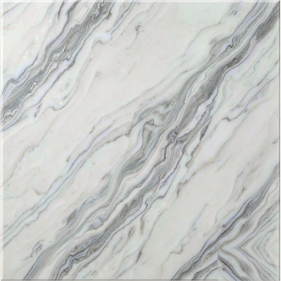 銀狐白 Silver Fox White Marble 石材樣板圖,白色系,產地土耳其,產地土耳其,體積密度2.75 g/cm³,吸水率≤0.1%,莫氏硬度4,適用於牆身、檯面、洗手間、特色牆、地面