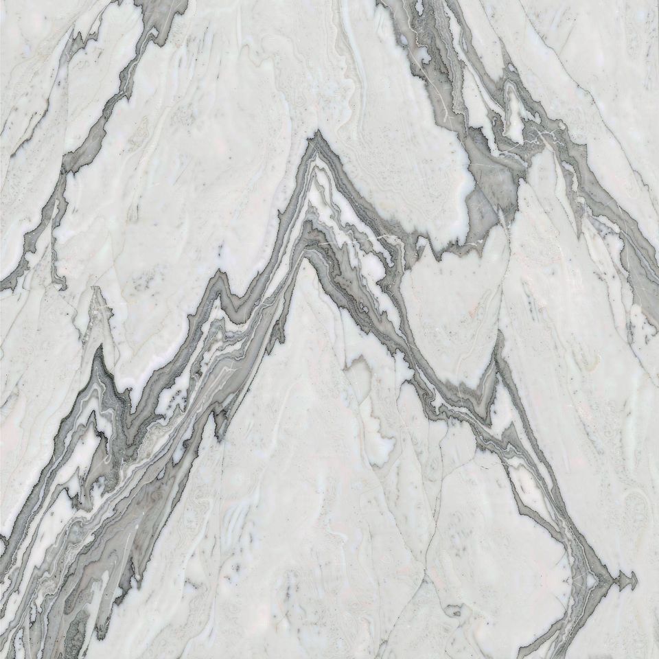雪峰白 Snow Peak White Marble 石材樣板圖,白色系,產地中國,產地中國,體積密度2.68 g/cm³,吸水率≤0.11%,莫氏硬度3,適用於牆身、檯面、洗手間、地面、特色牆