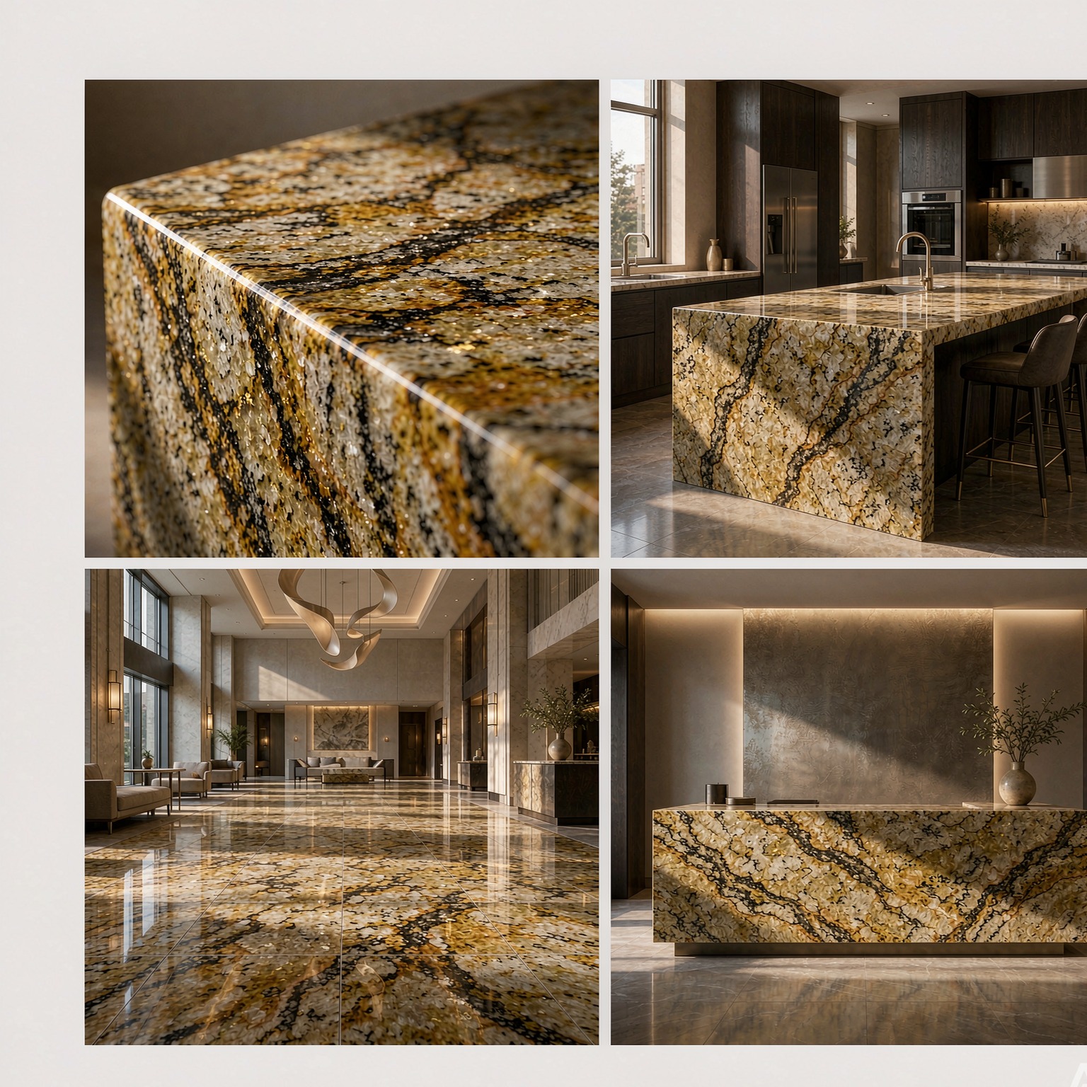 巴西金麻 — slab texture and application views