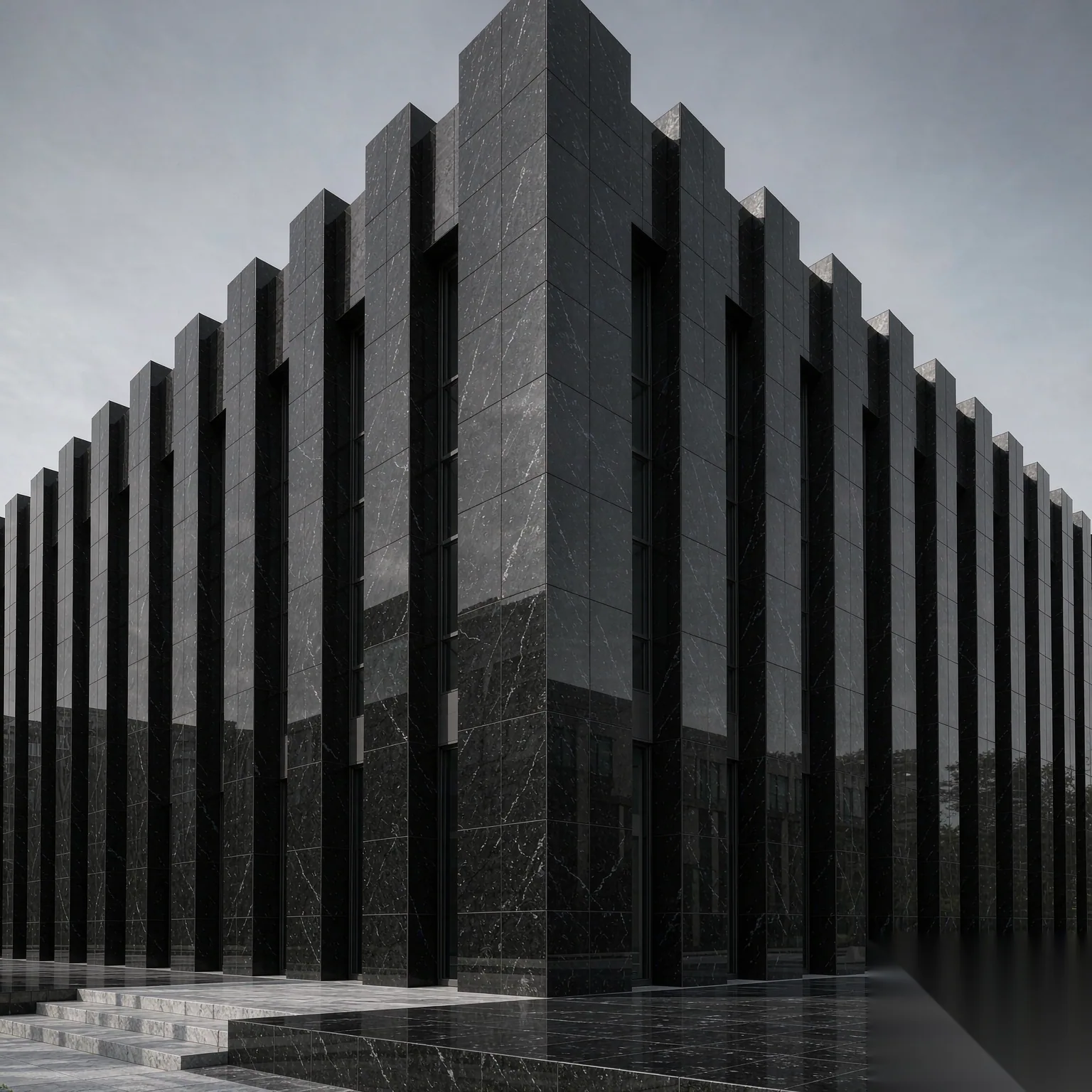 Mongolia Black — slab texture and application views