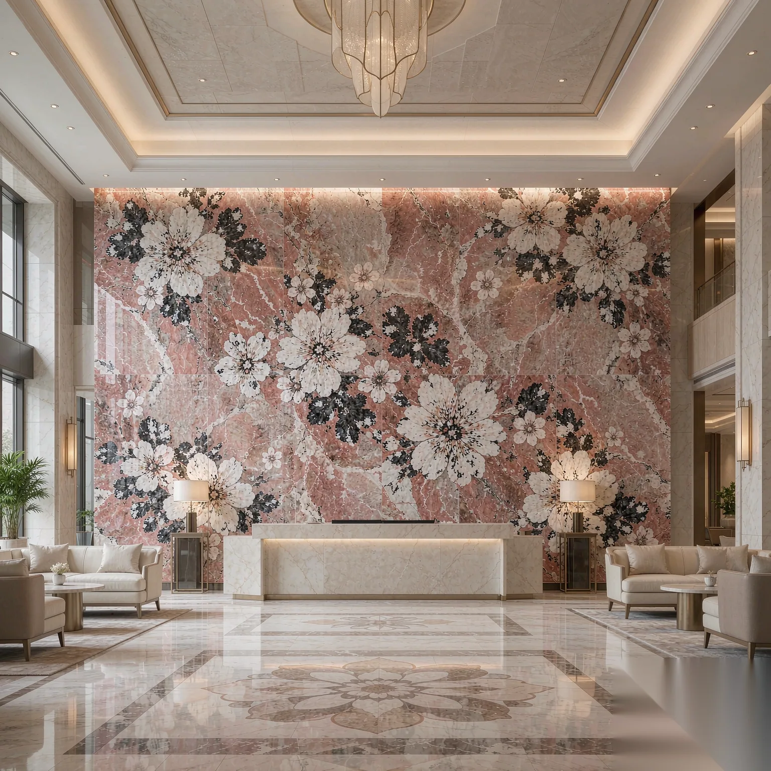 Wulian Flower — slab texture and application views
