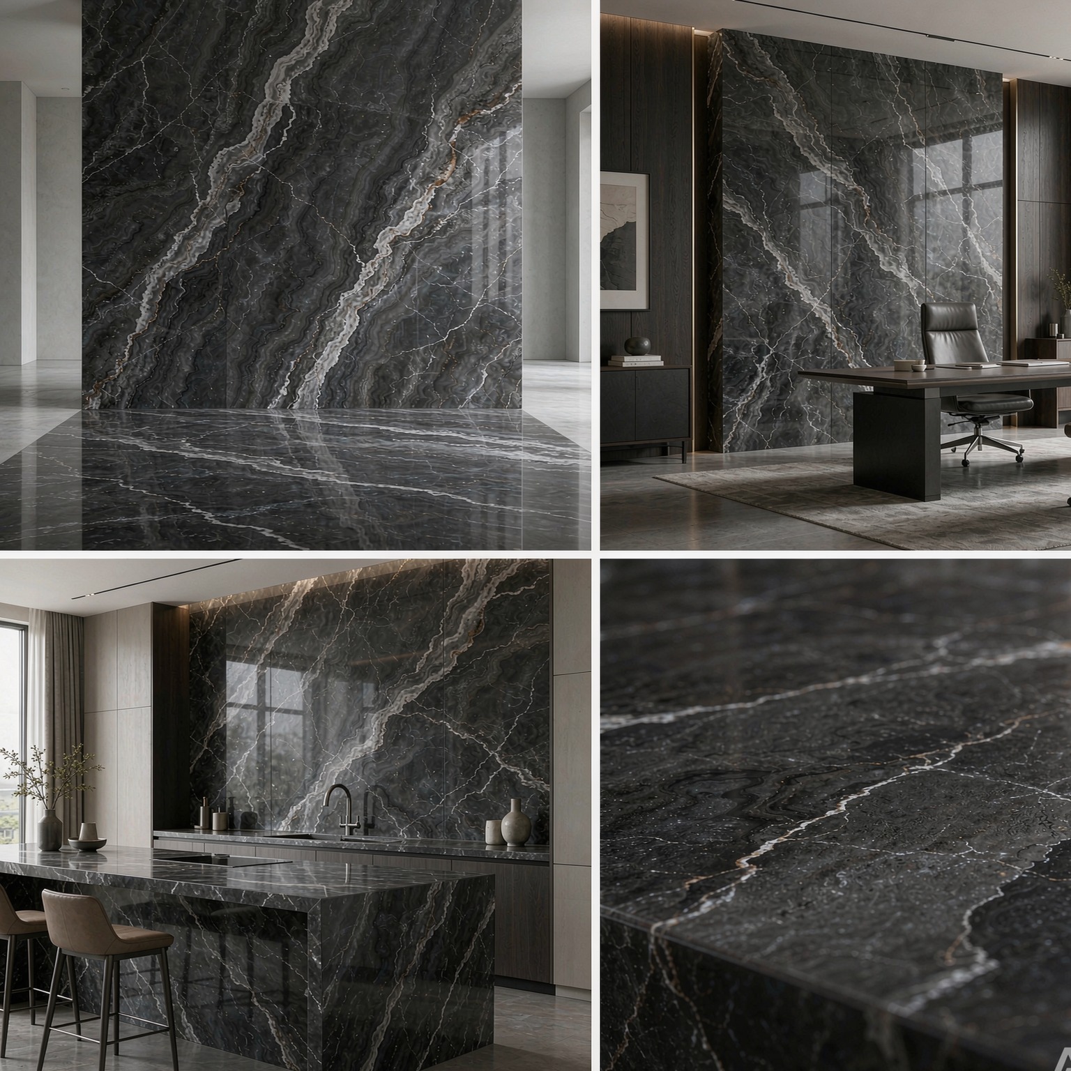 保羅深灰 — slab texture and application views