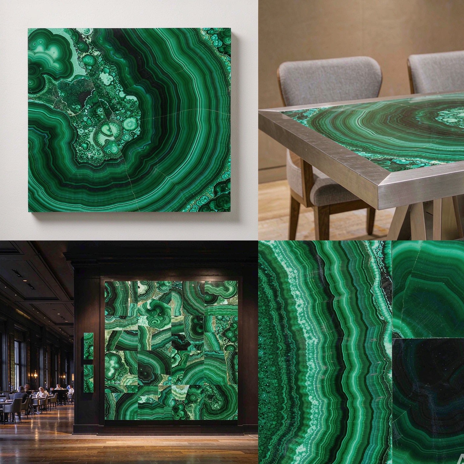 孔雀石 — slab texture and application views