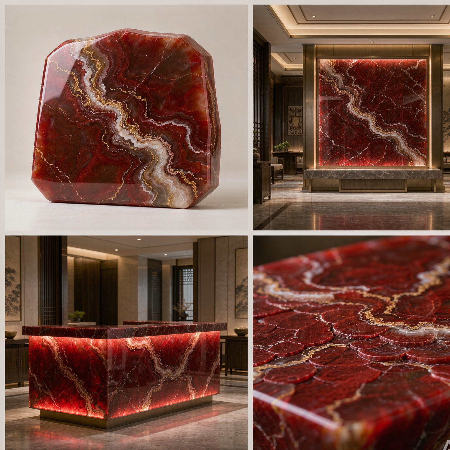 紅龍玉 — slab texture and application views