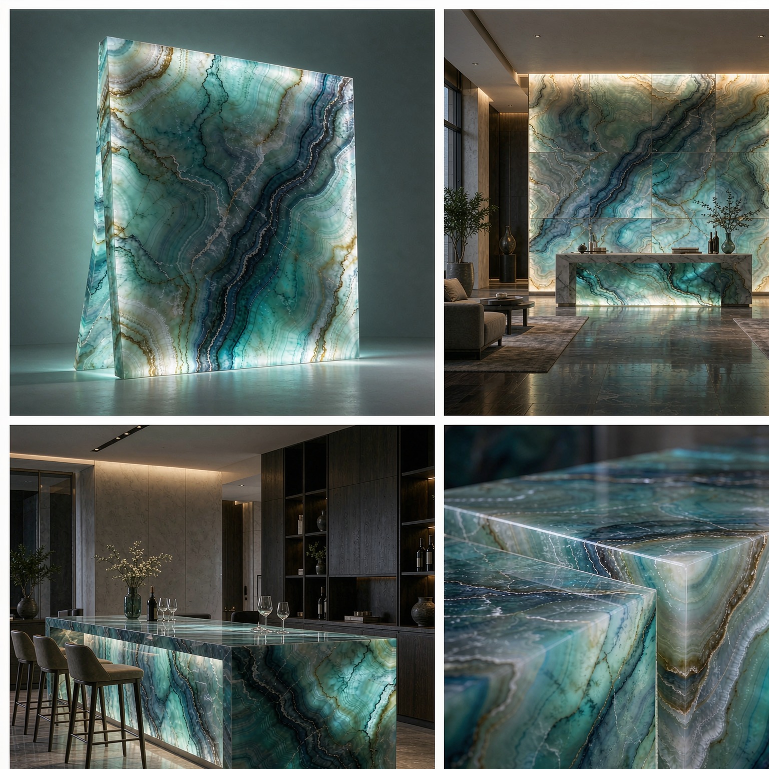 藍翡翠 — slab texture and application views