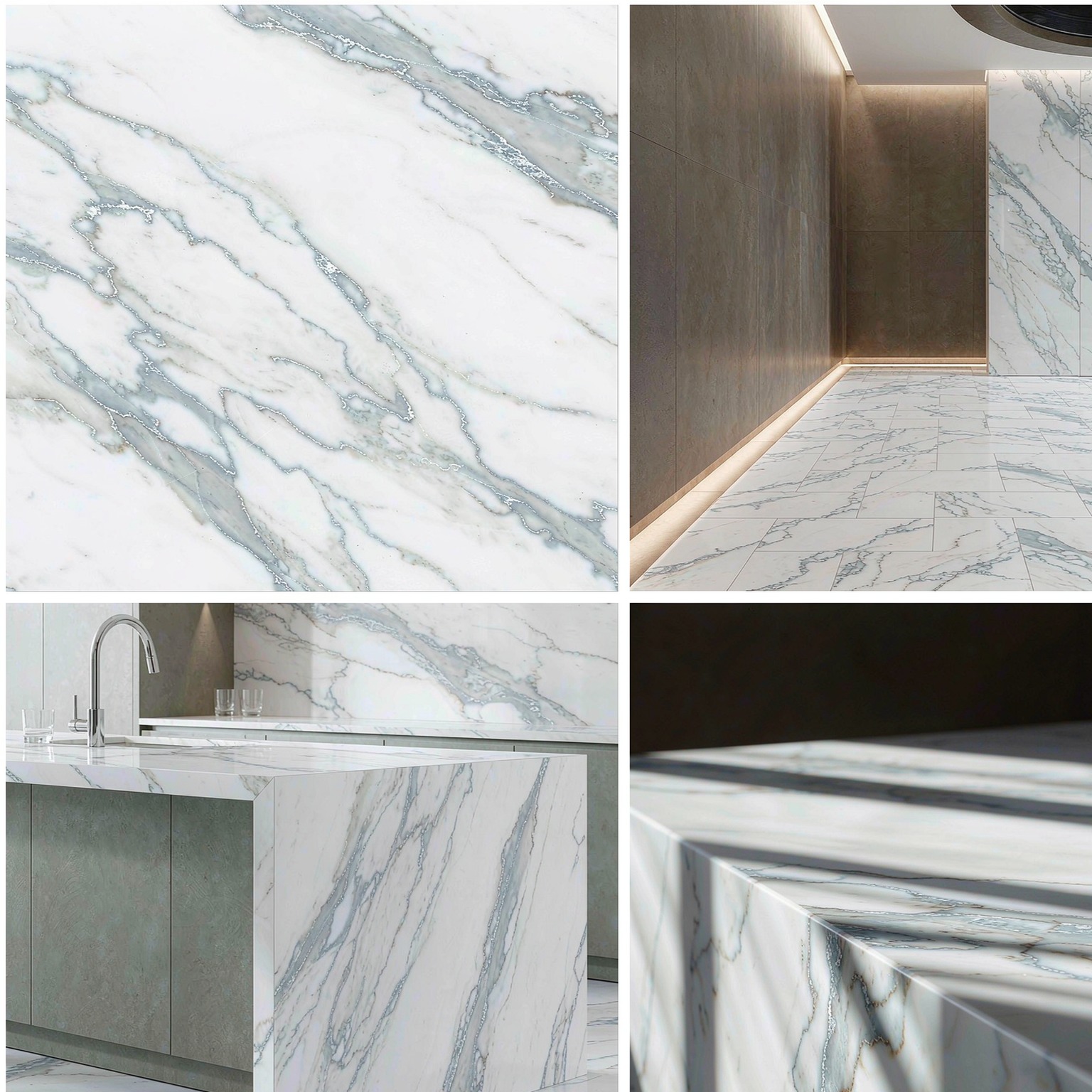 冰川白 — slab texture and application views