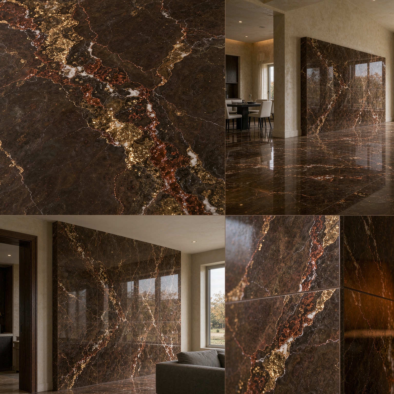 香格里拉金 — slab texture and application views