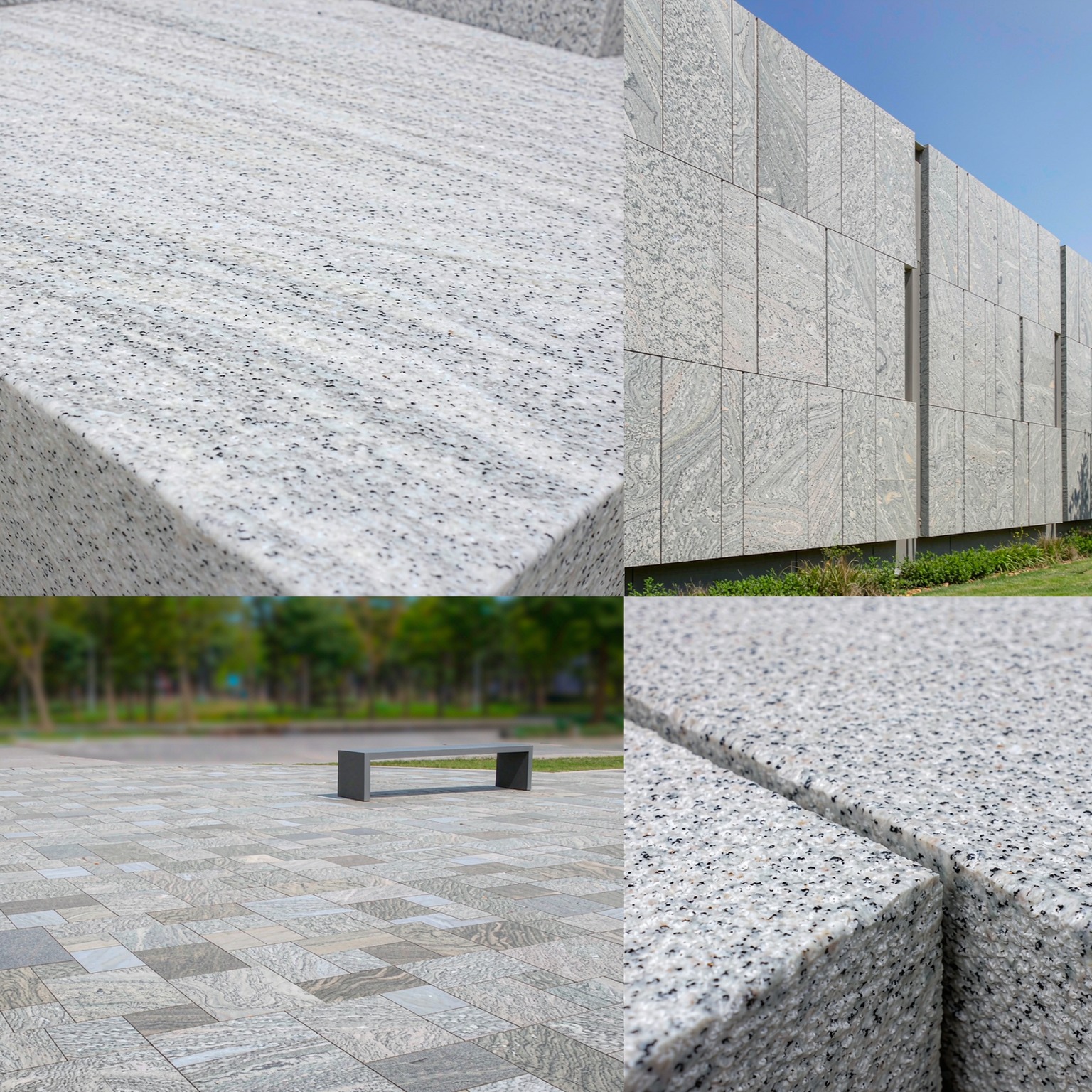 芝麻灰 — slab texture and application views
