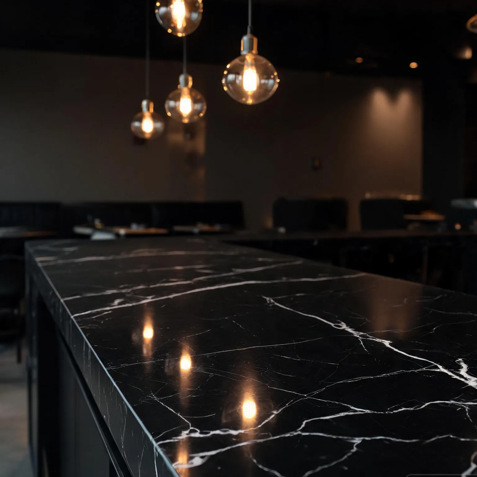 Full-Body Black Marquina Sintered Slab — Cocktail bar
