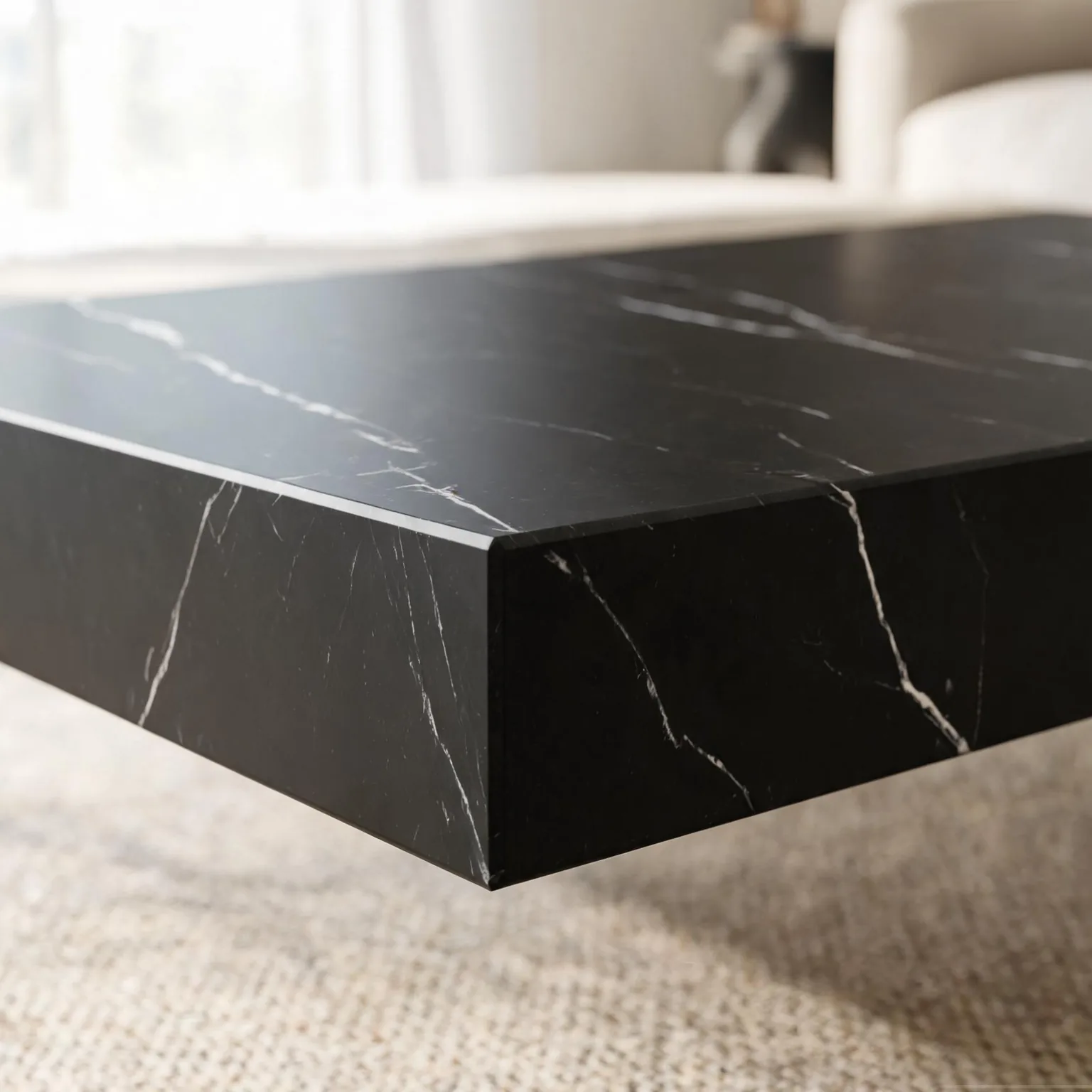 Full-Body Black Marquina Sintered Slab — Floating table