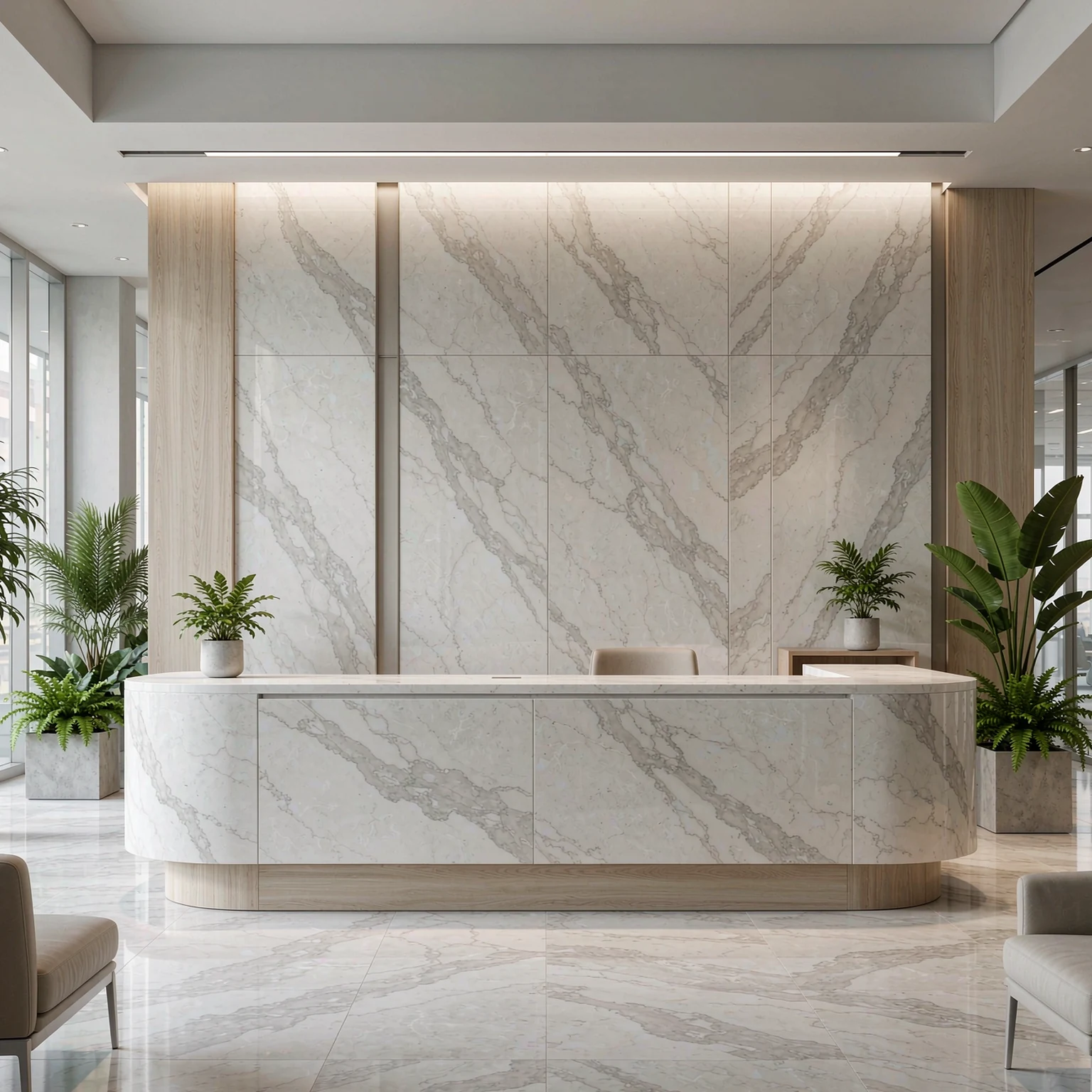 Jazz White in an office lobby