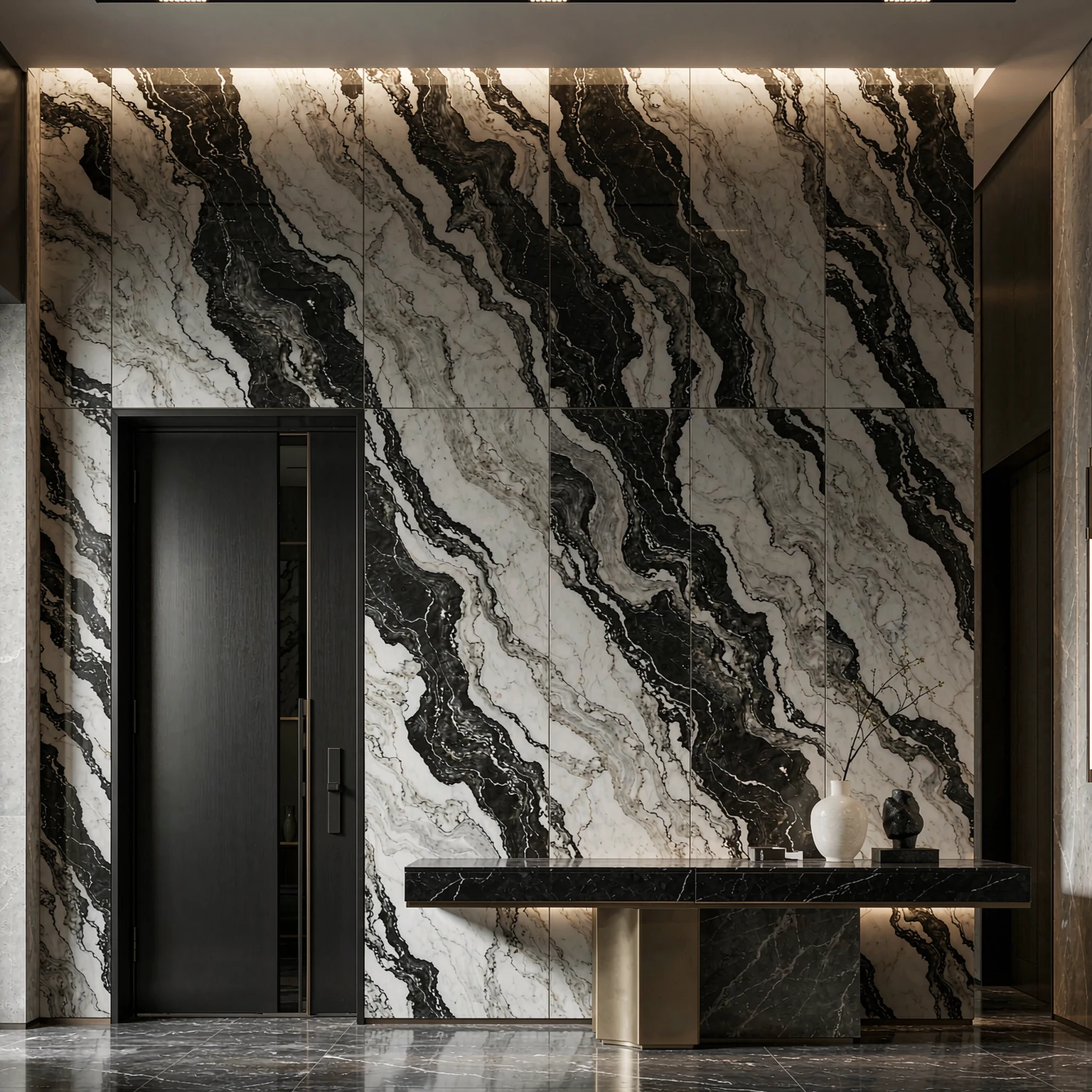 Panda Black White on an entrance feature wall