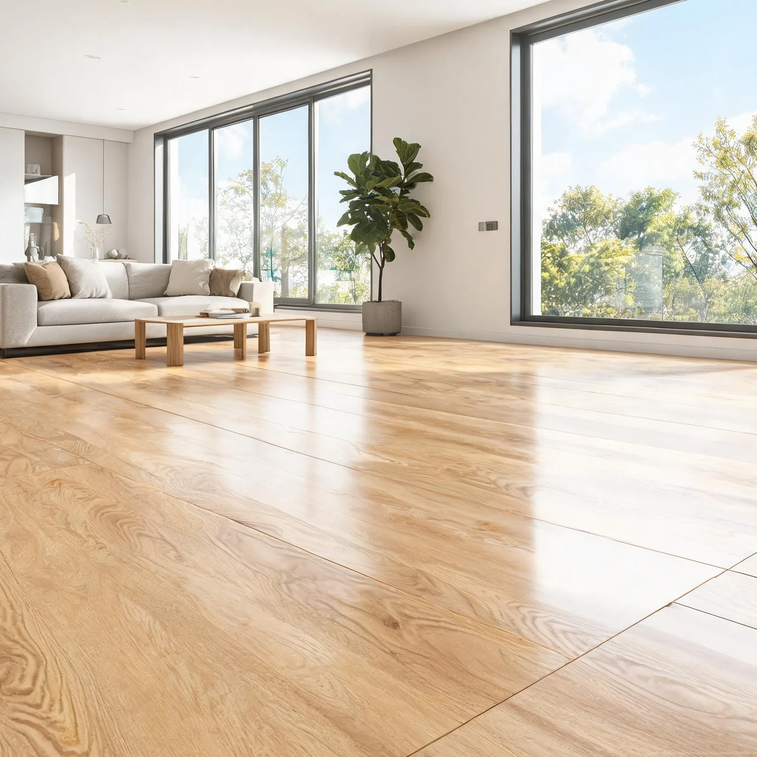 Warm Wood-Grain Sintered Slab — Oak living room