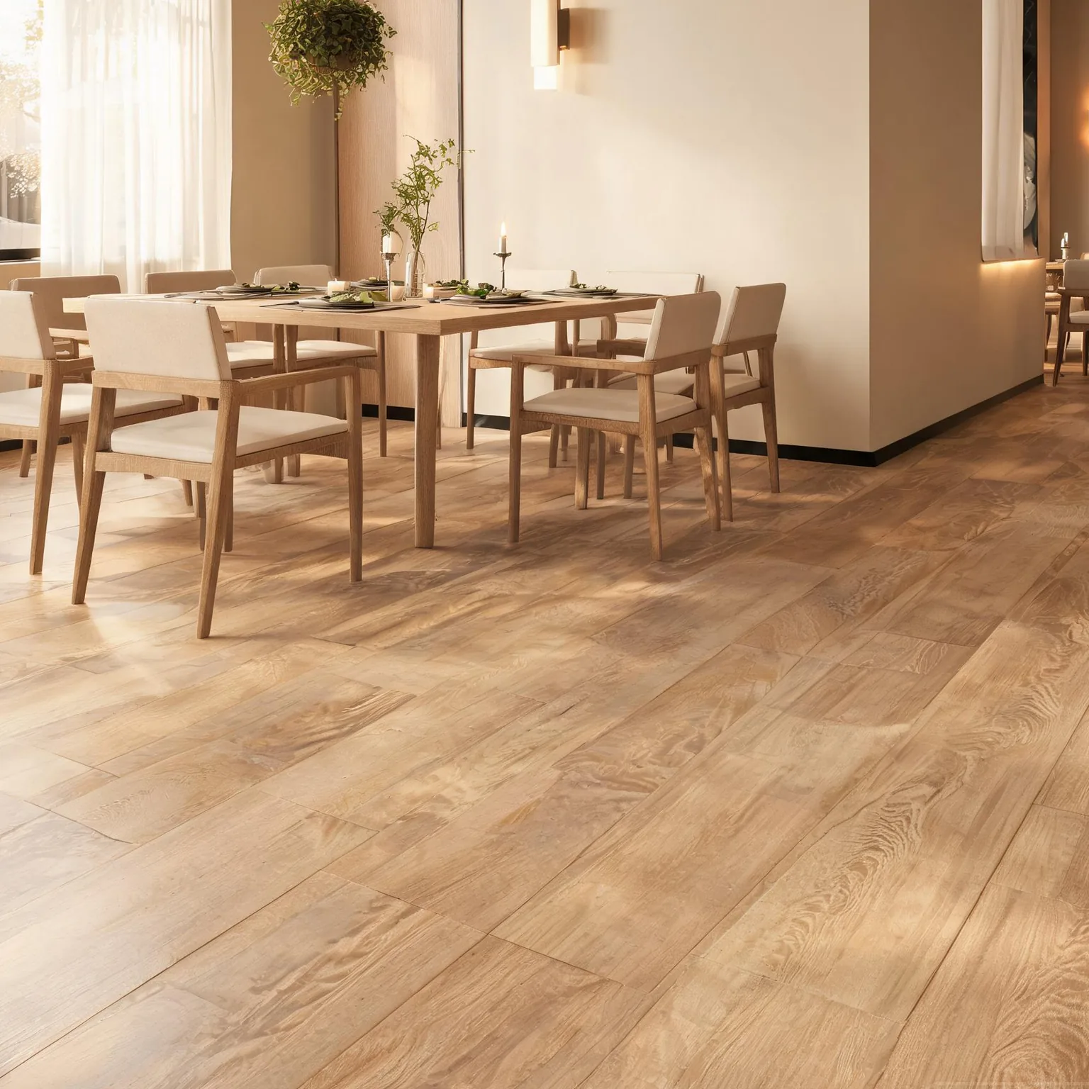 Warm Wood-Grain Sintered Slab — Warm restaurant