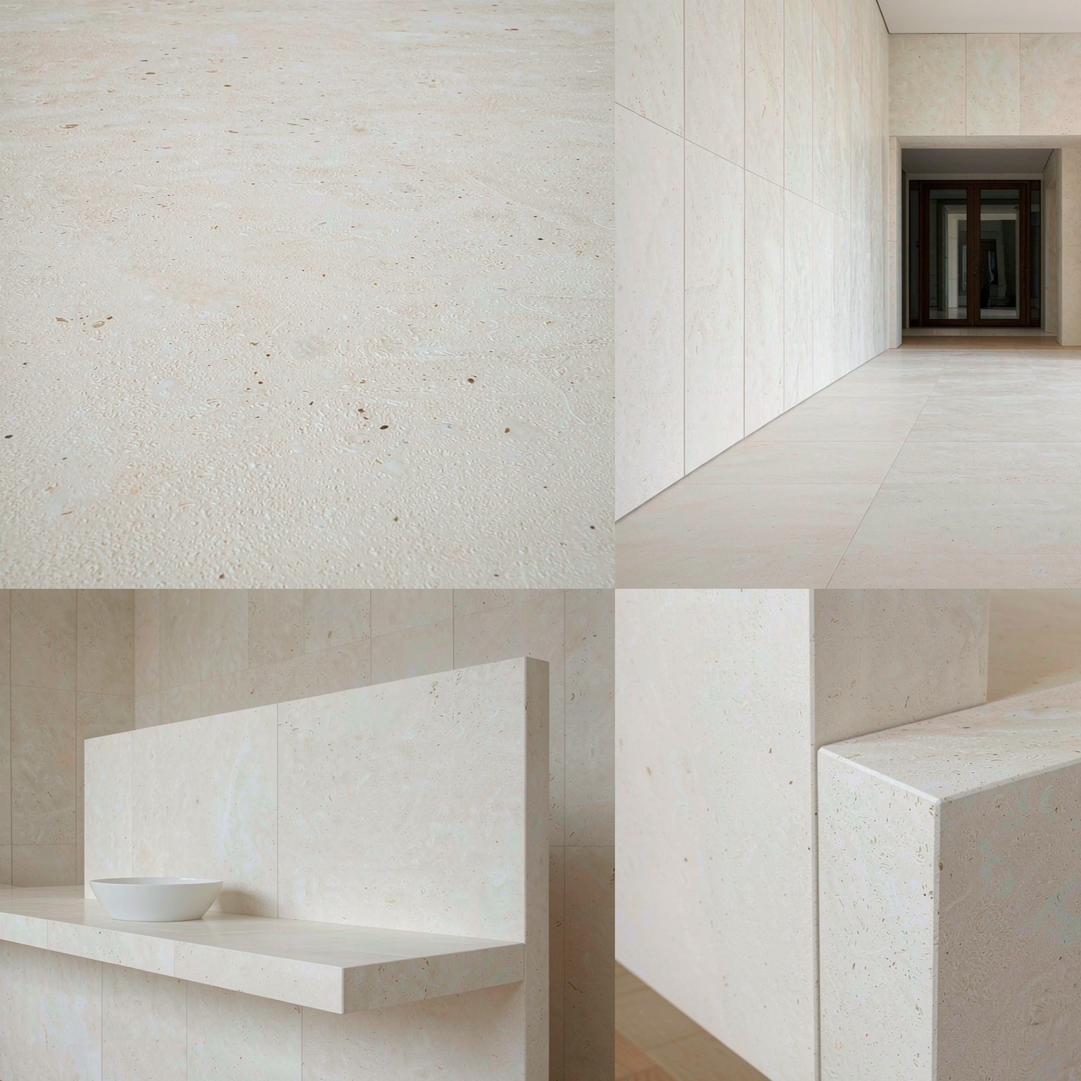 葡萄牙白砂岩 — slab texture and application views