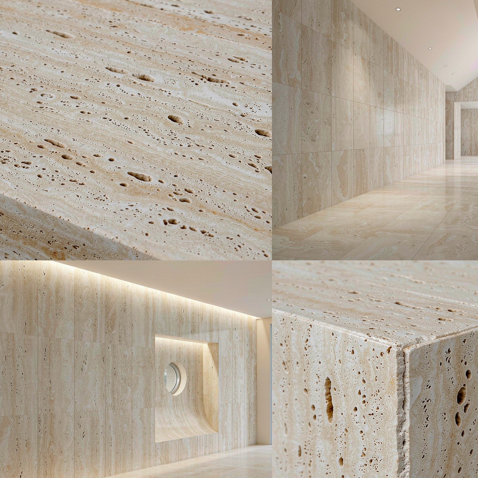 羅馬洞石 — slab texture and application views