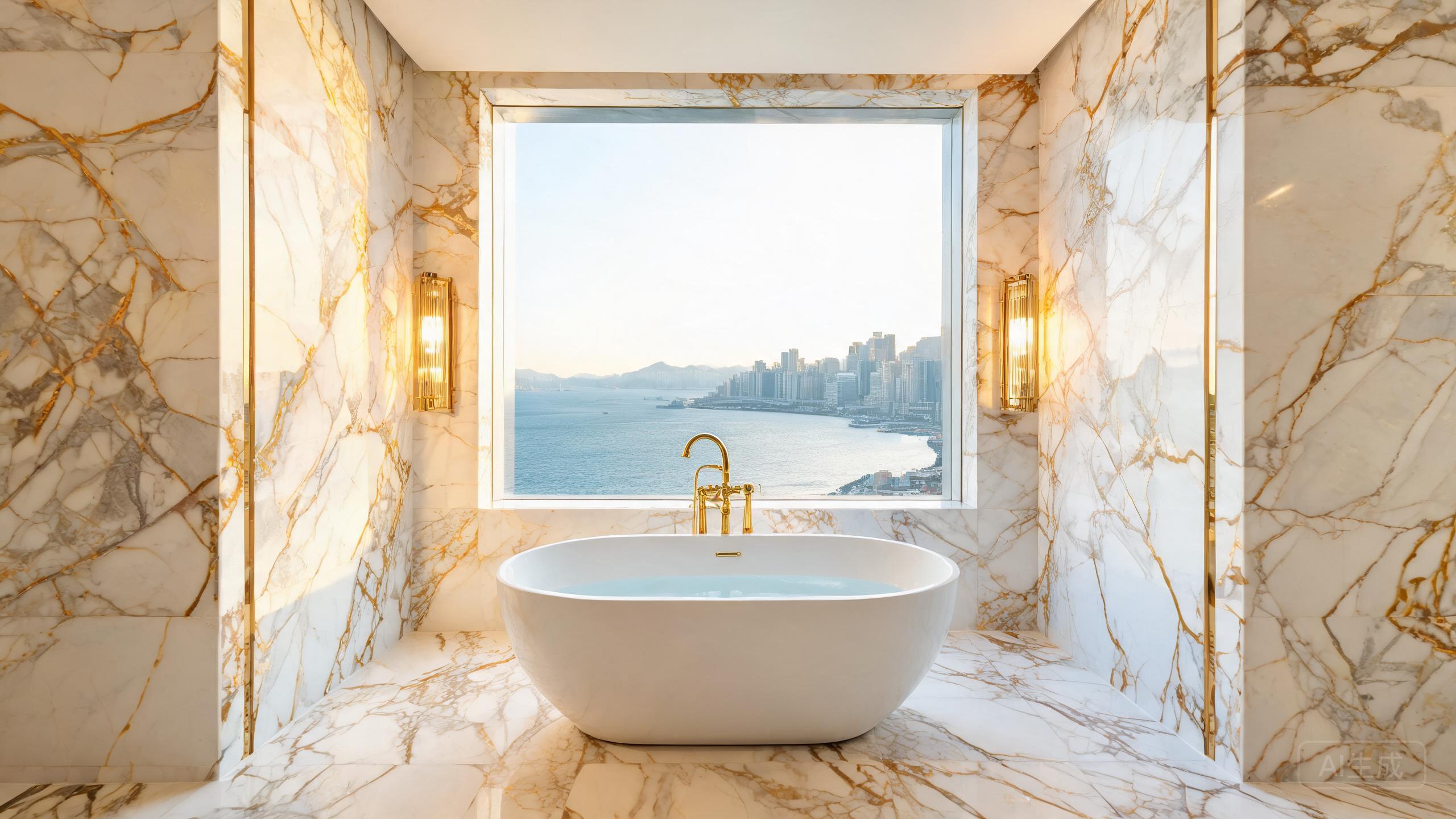 The Peak mansion Calacatta Gold book-matched feature wall marble