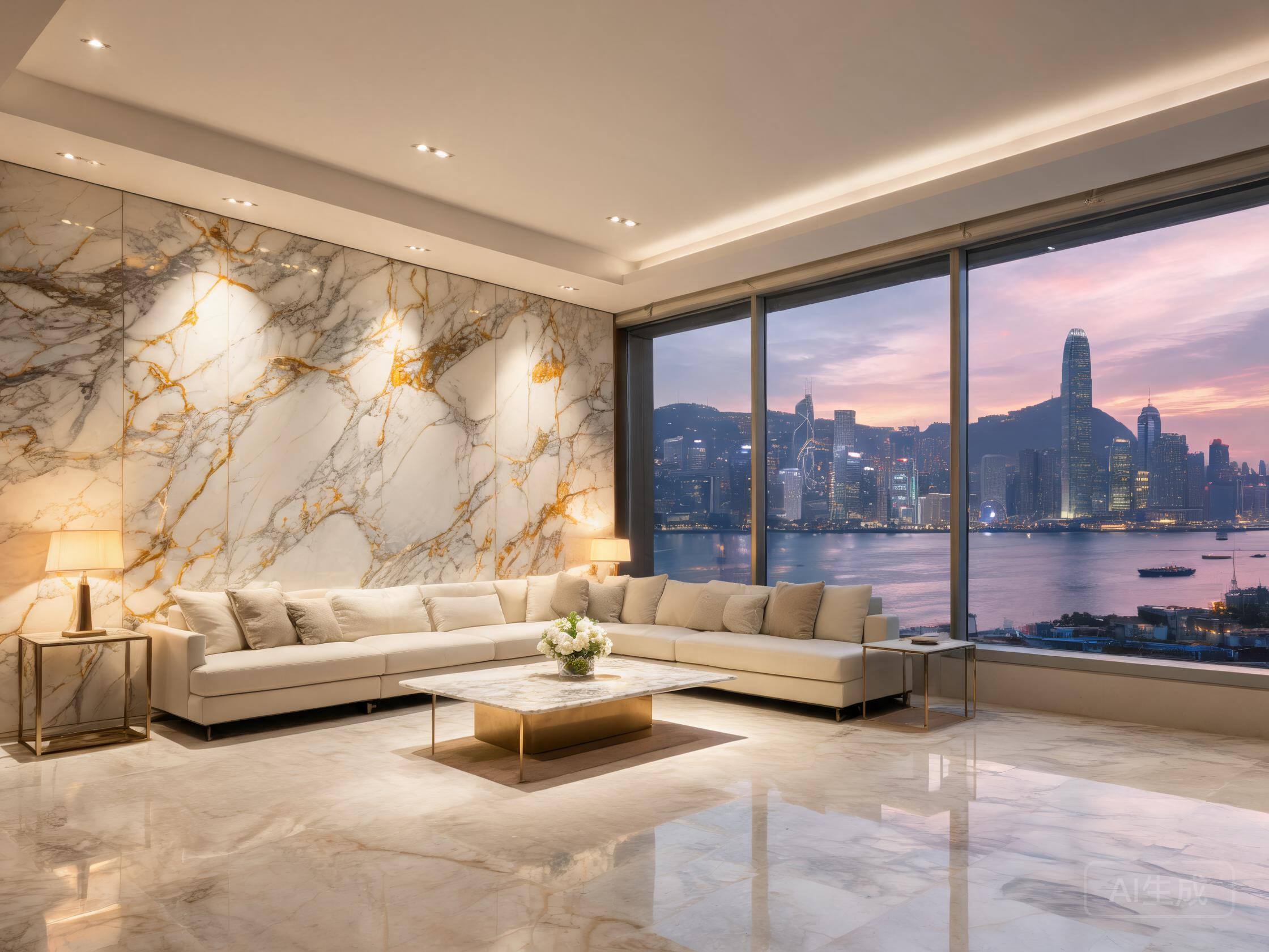 山頂豪宅客廳電視牆 Calacatta Gold 對紋