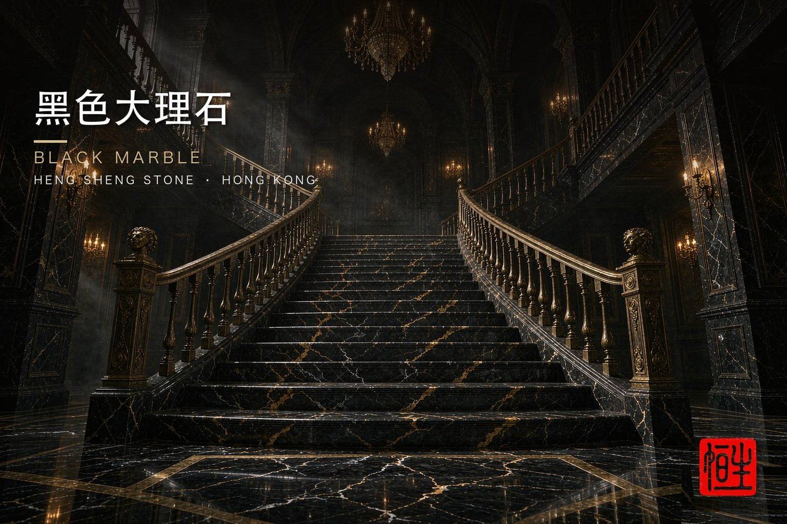 系列場景概念圖 - 黑色系雲石 香港恆生石材
